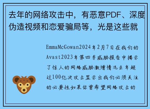 去年的网络攻击中，有恶意PDF、深度伪造视频和恋爱骗局等，光是这些就占到了100亿次网络攻击中的一部